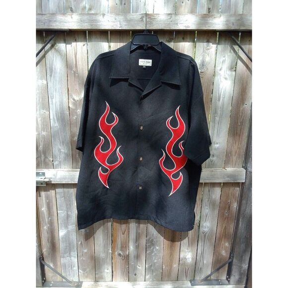 Black Chochie Casuals 949 NYC Button Down Shirt Men's XXXL 3X Flames - Picture 1 of 6